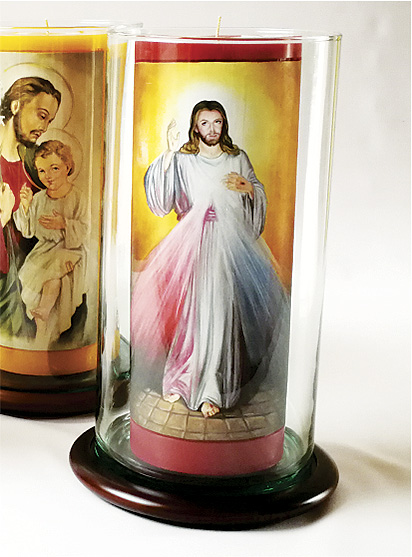 Vela Decorativa pintada al Óleo: Divina Misericordia de Jesús 2 / decorative handmade candle painted in oil: Divine Mercy of Jesus 2