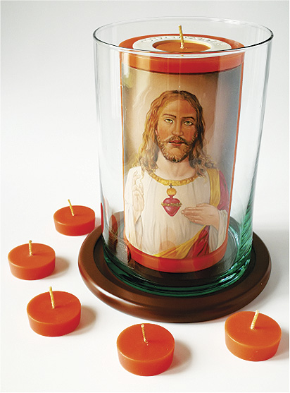 Vela Decorativa pintada al Óleo: Sagrado Corazón de Jesús 1 / decorative handmade candle painted in oil: Holy Heart of Jesus 1